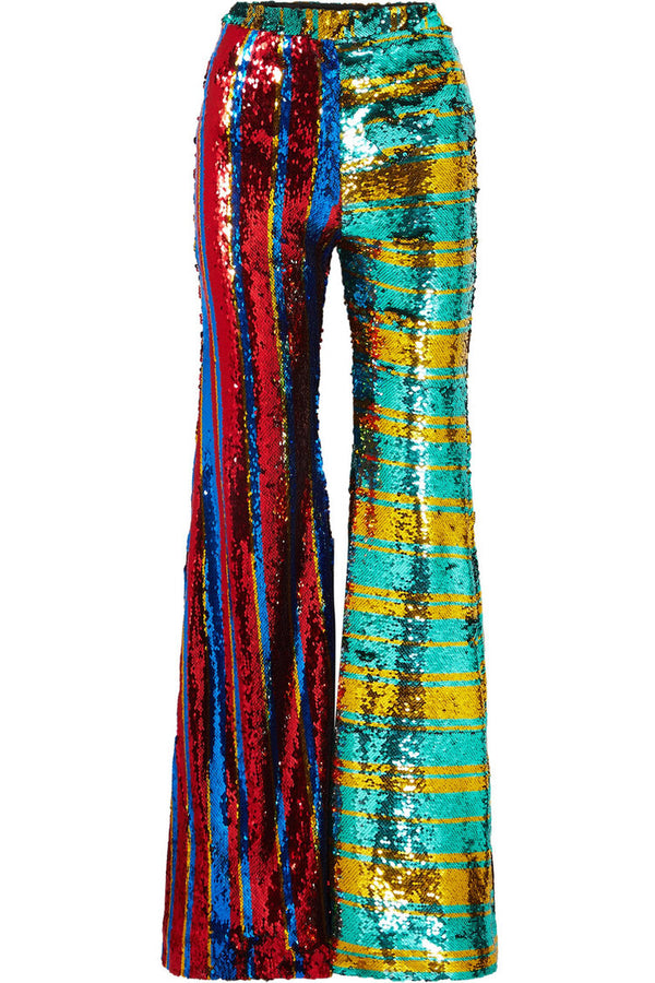 Halpern Striped Sequined Wide Leg Trousers Closet Upgrade