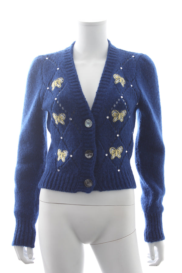 Alessandra Rich Butterfly Embroidered Alpaca and Wool Blend