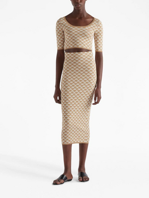 Prada Logo Jacquard Cotton-Knit Midi Skirt - Current Season