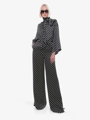 Saint Laurent Polka Dot Printed Satin Trousers