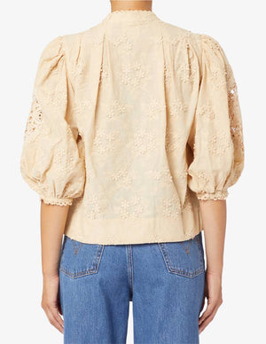 Farm Rio Flower-Embroidered Cotton Blouse