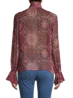 Paige Maline Tie-Neck Silk Printed Blouse