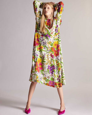 Balenciaga Floral Printed Silk-Crepe Midi Dress