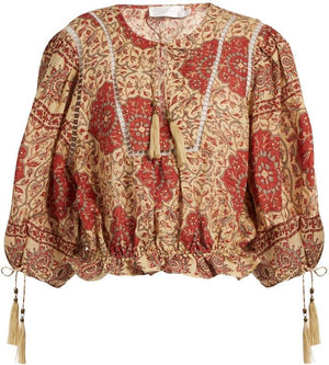 Zimmermann Tulsi Printed Linen Cropped Blouse