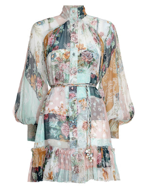 Zimmermann Wavelength Smock Patchwork Printed Silk-Georgette Mini Dress