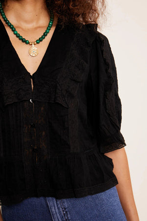 RIXO Ellery Ruffled-Collar Cotton Blouse - Current Season