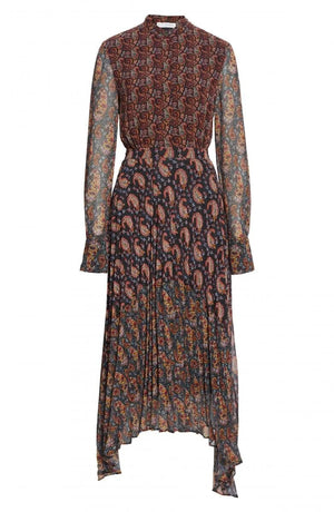 Altuzarra Lakshmi Asymmetric Paisley-Printed Pleated Midi Dress