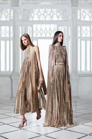 Elie Saab Sequin Embellished Cape Tulle Gown