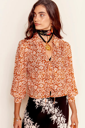 RIXO Nessa Floral Printed Cotton Blouse