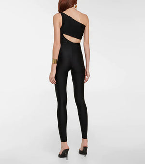 Saint Laurent One-Shoulder Cutout Stretch-Jersey Jumpsuit