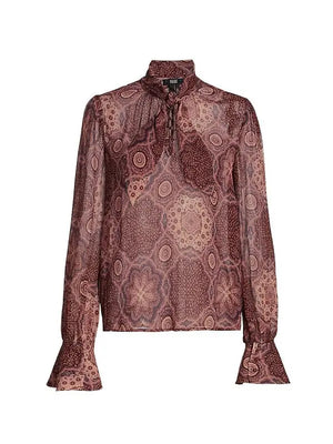 Paige Maline Tie-Neck Silk Printed Blouse