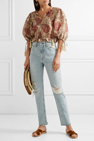 Zimmermann Tulsi Printed Linen Cropped Blouse