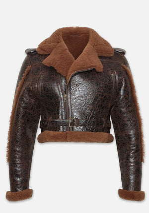 FRAME Shearling Strong Shoulder Moto Leather Jacket