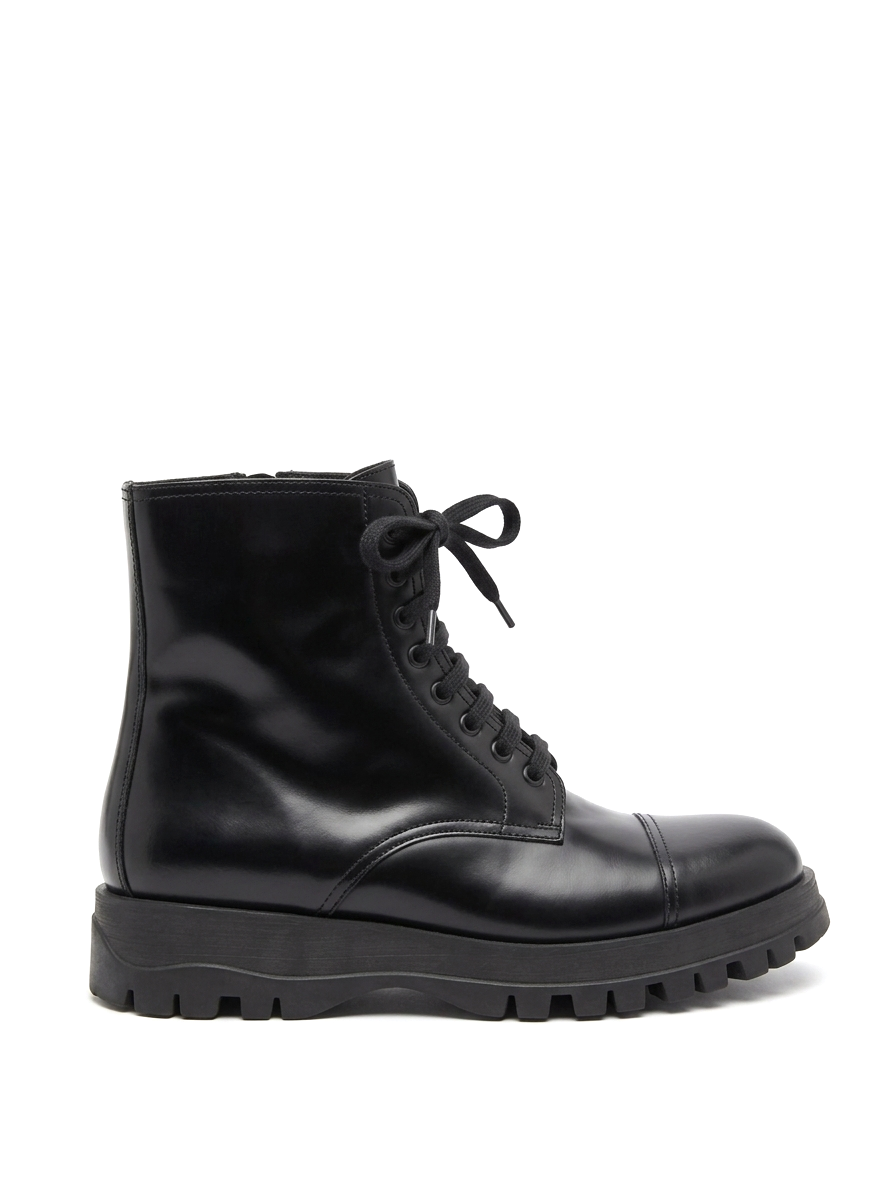 Prada Lace-Up Leather Combat Ankle Boots