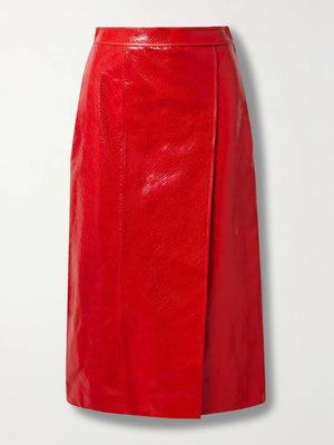 Gucci Love Parade Crocodile-Effect Leather Midi Skirt