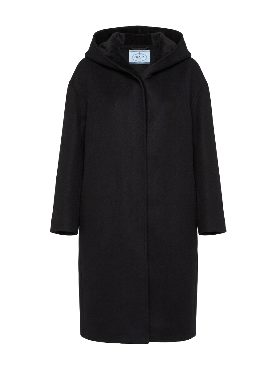 Prada Mink Fur-Trimmed Wool-Blend Hooded Coat