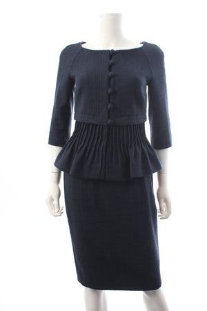 Christian Dior Wool Tweed Pleated Peplum Jacket and Skirt Suit