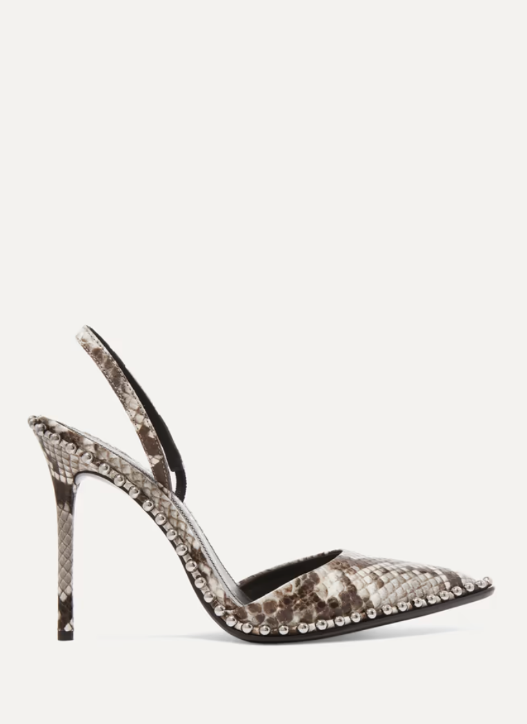 Alexander Wang Rina Studded Snake-Effect Leather Slingback Pumps