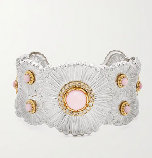 Buccellati Daisy Blossoms Sterling Silver Pink Opal and Diamond Cuff Bracelet