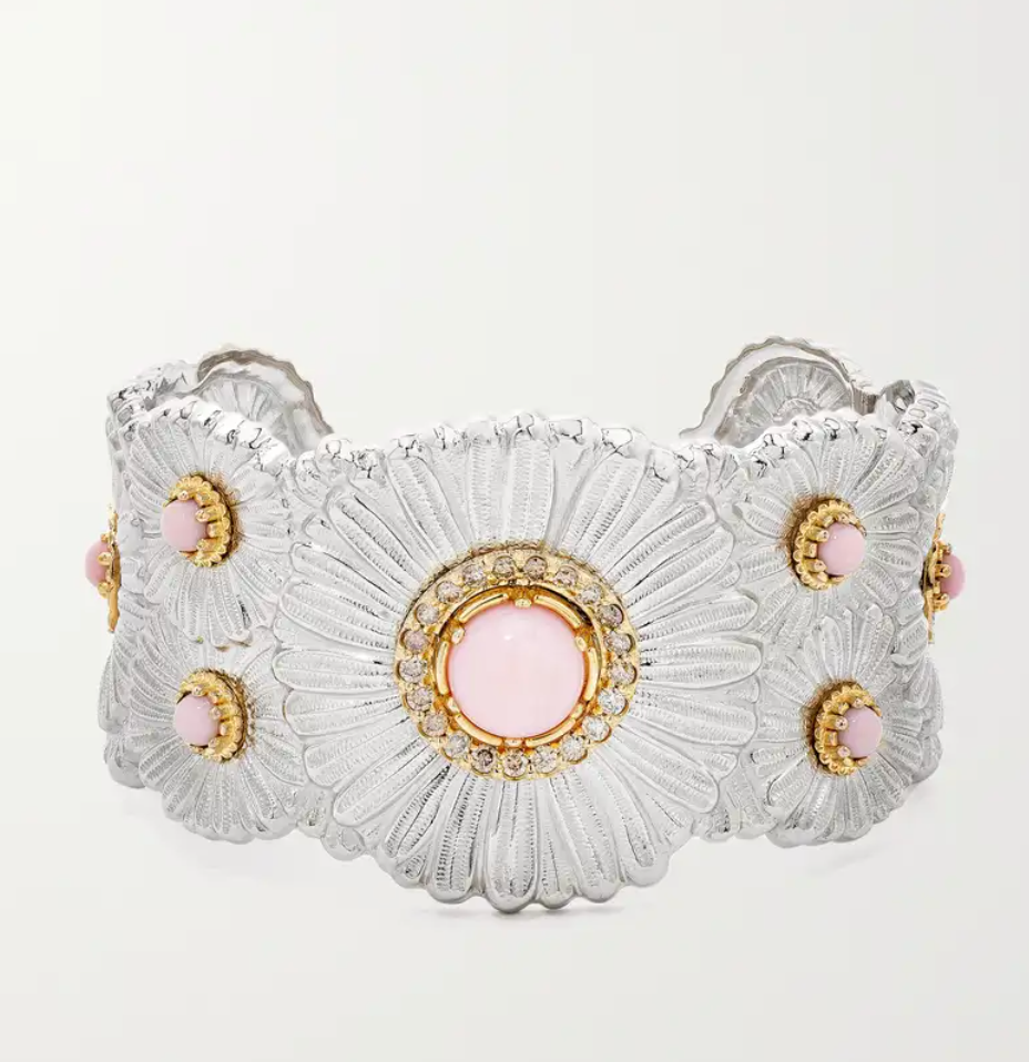 Buccellati Daisy Blossoms Sterling Silver Pink Opal and Diamond Cuff Bracelet