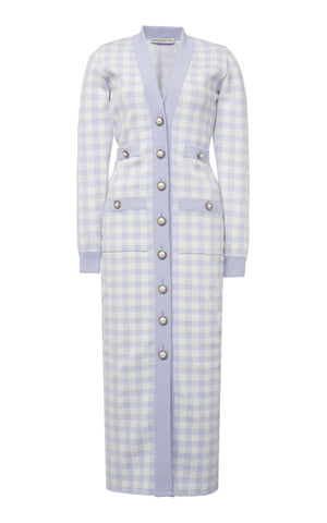 Alessandra Rich Gingham Cotton-Blend Knitted Midi Dress