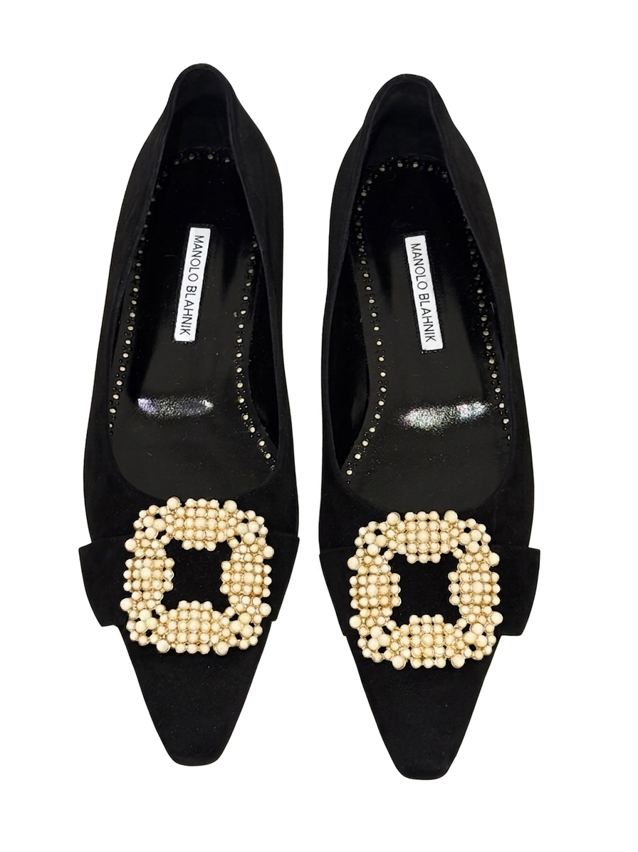 Manolo Blahnik Gibfla Embellished Suede Ballet Flats