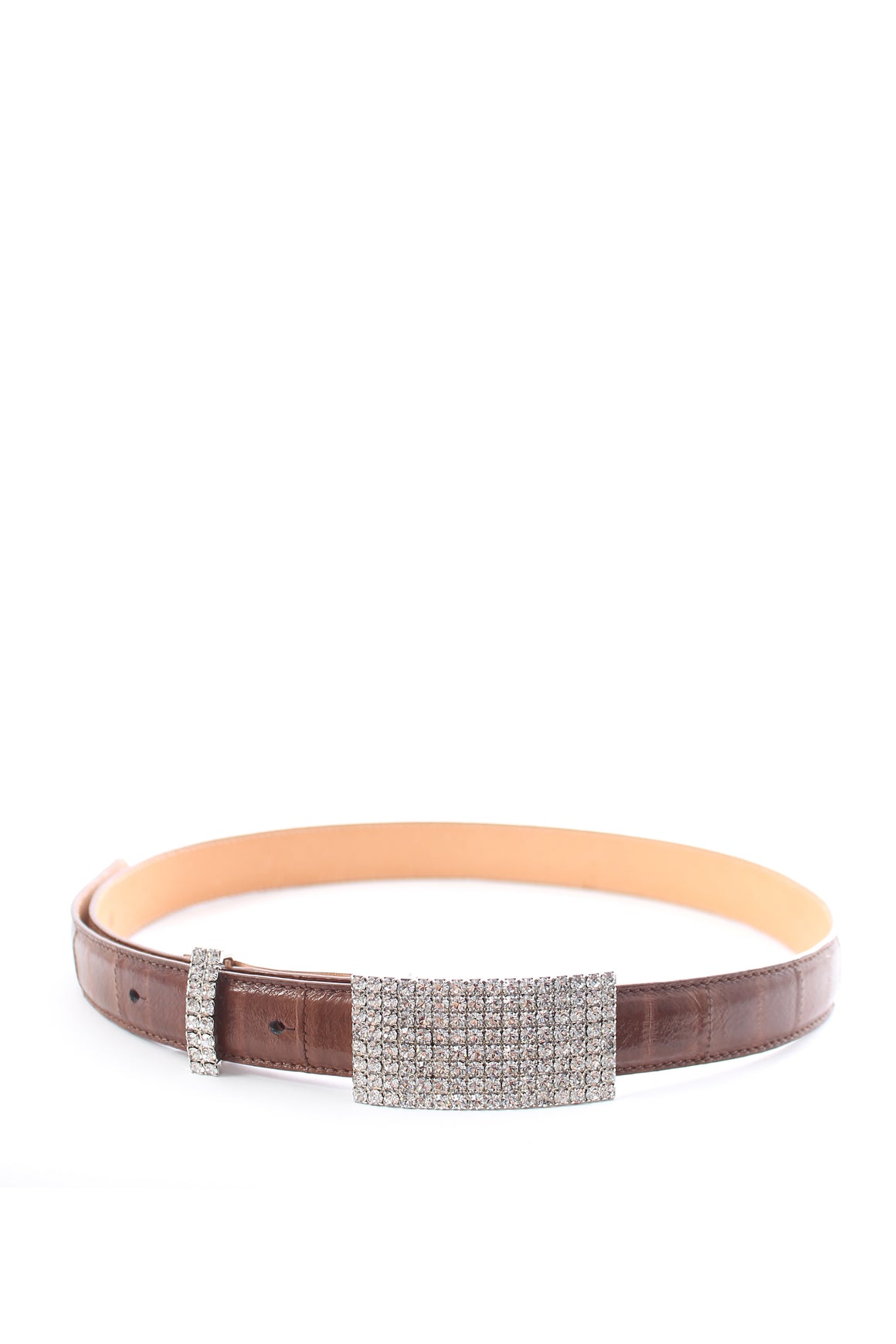 Alessandra Rich Crystal Buckle Leather Belt