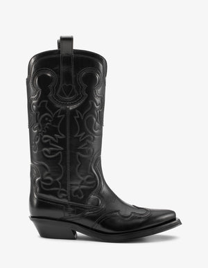 GANNI Embroidered Leather Cowboy Boots - Current Season