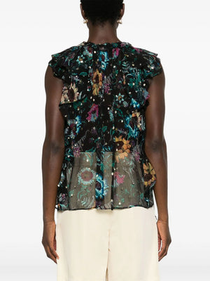 Ulla Johnson Dominique Floral Printed Metallic Silk-Chiffon Top