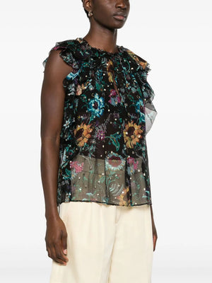 Ulla Johnson Dominique Floral Printed Metallic Silk-Chiffon Top