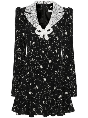 Alessandra Rich Lace-Trimmed Floral Printed Silk Mini Dress