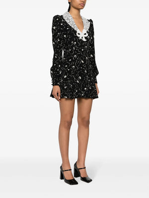 Alessandra Rich Lace-Trimmed Floral Printed Silk Mini Dress