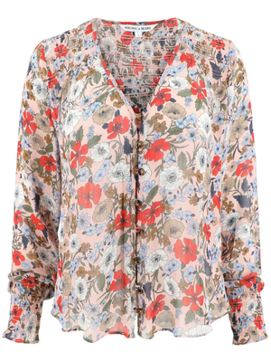 Veronica Beard Neha Floral Printed Crepe Blouse