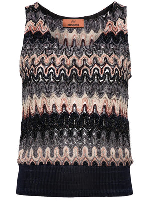 Missoni Wave Pattern Crochet Knit Sleeveless Top