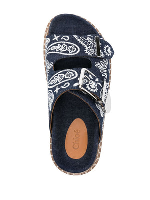 Chloé Rebecca Denim Western Embroidered Sandals