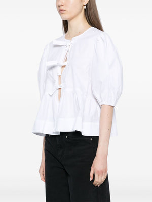 GANNI Tie-Detail Puff Sleeve Cotton Poplin Blouse