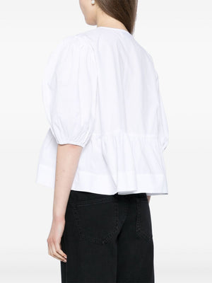 GANNI Tie-Detail Puff Sleeve Cotton Poplin Blouse