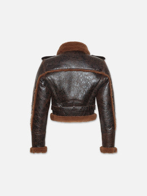 FRAME Shearling Strong Shoulder Moto Leather Jacket