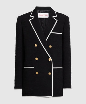 Valentino Double Breasted Wool-Blend Bouclé Blazer