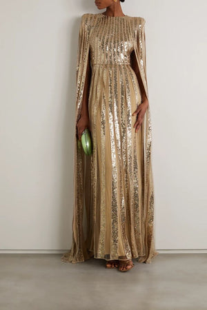 Elie Saab Sequin Embellished Cape Tulle Gown