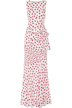 Oscar de la Renta Ruffled Silk Printed Maxi Dress - Runway Collection
