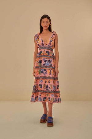 Farm Rio Seashell Tapestry Midi Dress