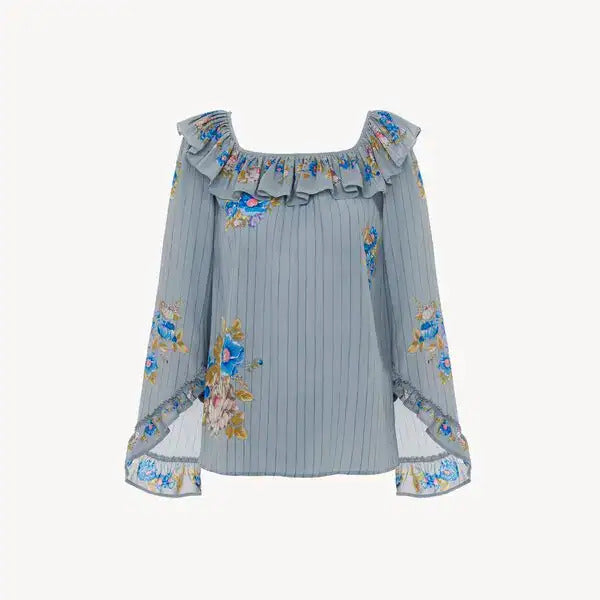Chloé Square Neck Ruffled Printed Silk Top