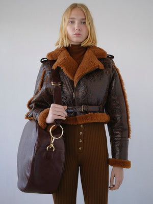 FRAME Shearling Strong Shoulder Moto Leather Jacket