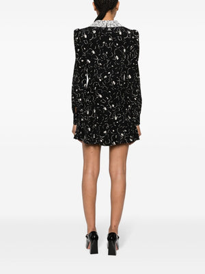 Alessandra Rich Lace-Trimmed Floral Printed Silk Mini Dress