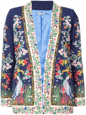 Alice + Olivia Jenice Floral-Embroidered Linen Blazer