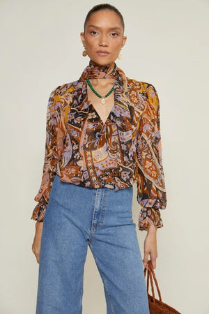 RIXO Jovie Metallic Printed Blouse