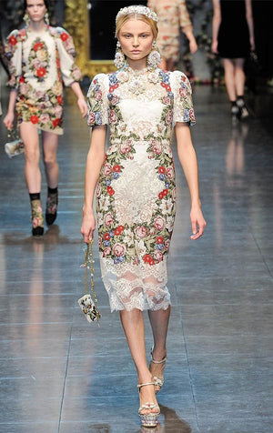 Dolce & Gabbana Tapestry Embroidered Lace Midi Dress - Runway Collection