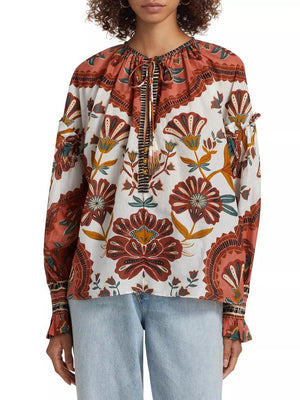 Farm Rio Riad Printed Cotton Blouse