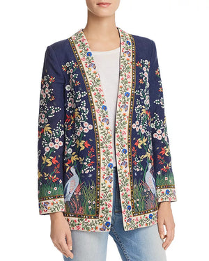 Alice + Olivia Jenice Floral-Embroidered Linen Blazer